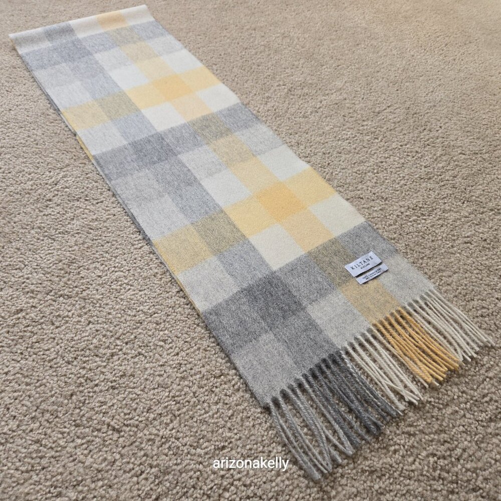 NWOT Kiltane of Scotland Lambswool Scarf Yellow, Grey, Cream - Picture 5 of 12